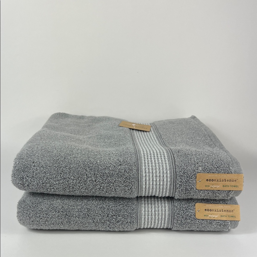 Ecoexistence Bath Towels Eco-Melange Gray and White Soft Cotton Set of 2 NEW